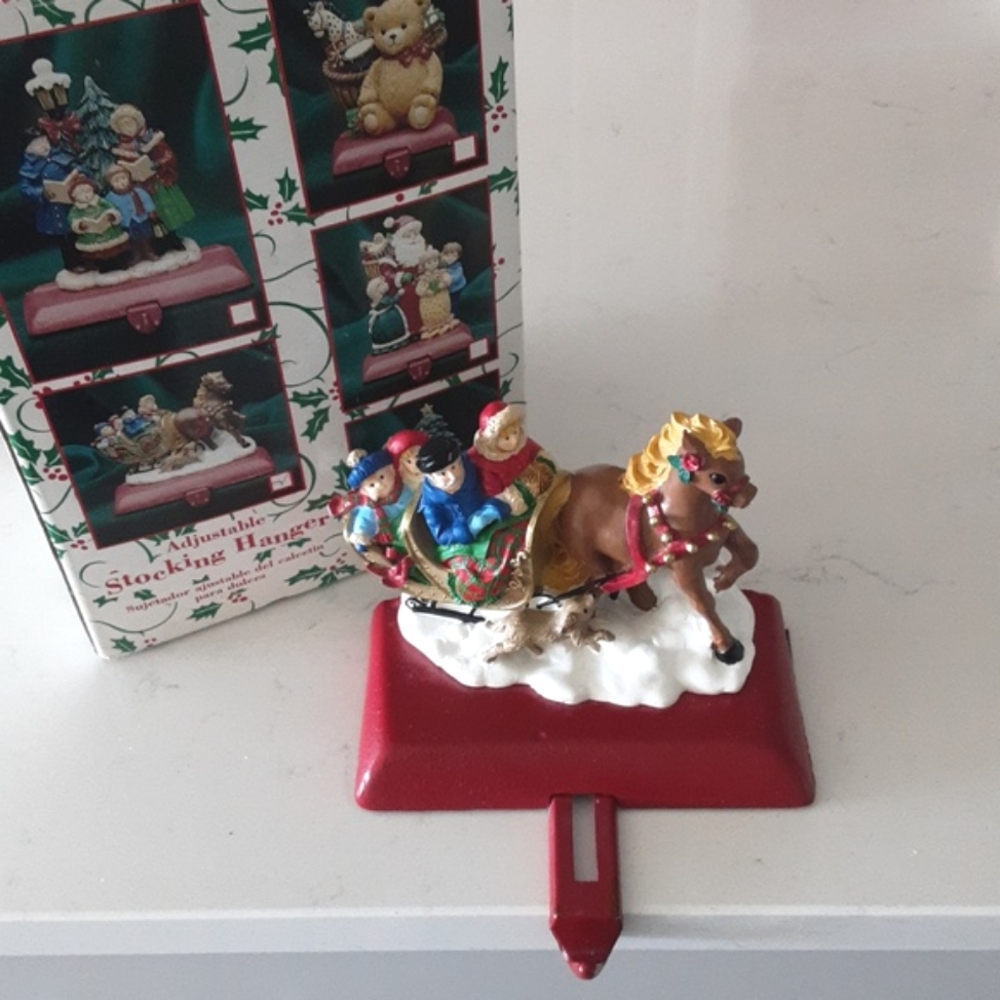 JC Penny Adjustable stocking hanger Reindeer with sled NIB